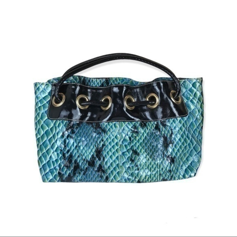 Roberta Gandolfi Patient Leather Blue Snakeskin Handbag